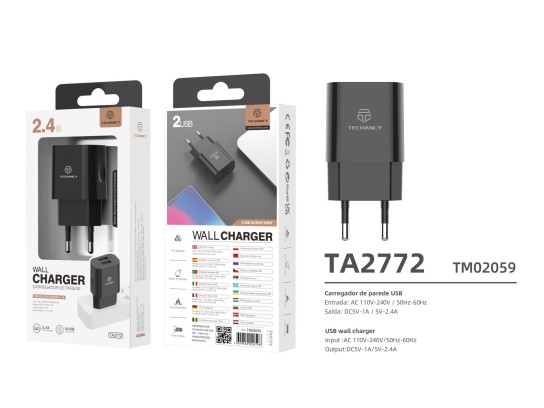 Wall Charger With Dual Usb Ports 5V 2.4A Black Wall Charger With Dual Usb Ports 5V 2.4A Black