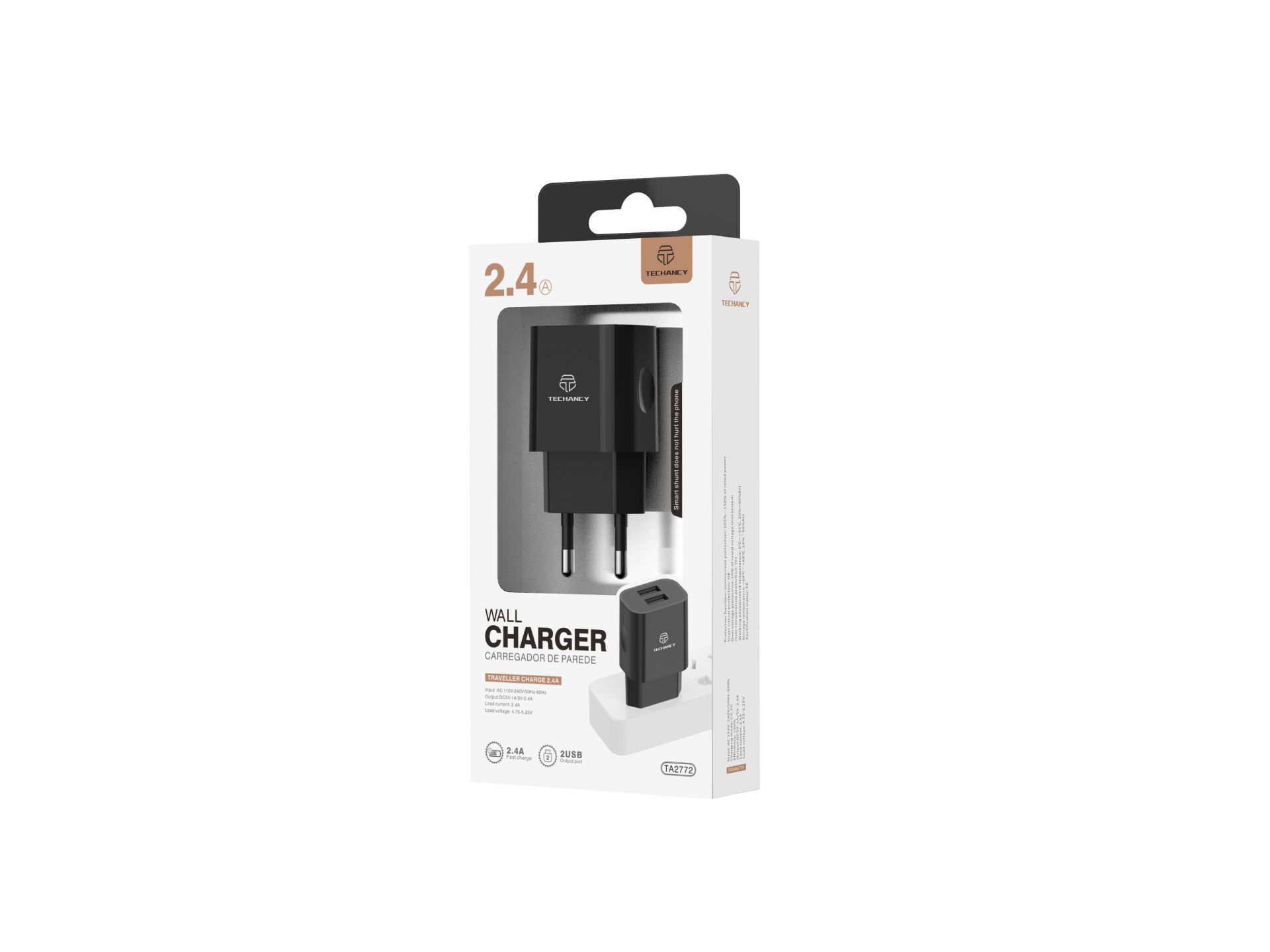 Wall Charger With Dual Usb Ports 5V 2.4A Black Wall Charger With Dual Usb Ports 5V 2.4A Black