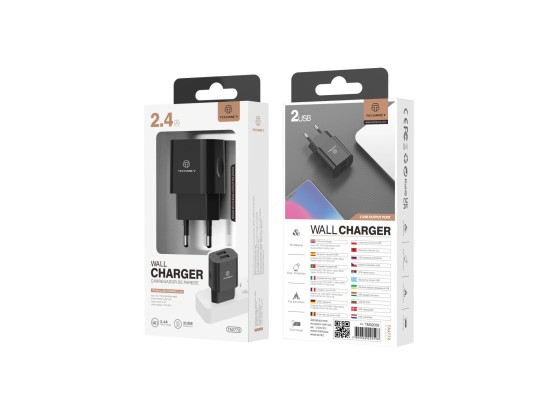 Wall Charger With Dual Usb Ports 5V 2.4A Black Wall Charger With Dual Usb Ports 5V 2.4A Black