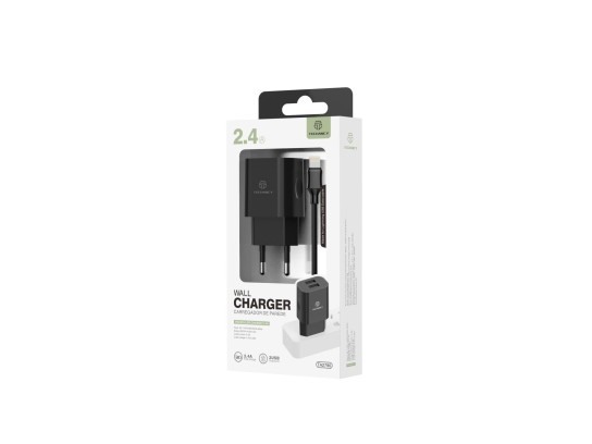 Carregador De Tomada Com Duplo Usb Portas E Cabo De Lightning Iphone  2.4A Preto