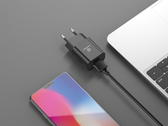 Carregador De Tomada Com Duplo Usb Portas E Cabo De Lightning Iphone  2.4A Preto