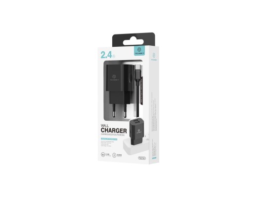 Chargeur Mural Avec Double Port Usb Et Cable Type-C 1M 2.4A Noir Chargeur Mural Avec Double Port Usb Et Cable Type-C 1M 2.4A Noir