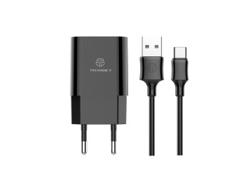 Wall Charger With Dual Usb Ports And Type-C Cable 1M 2.4A Black