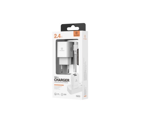 Carregador De Tomada Com Duplo Usb Portas E Cabo De Type-C 1M 2.4A Branco Carregador De Tomada Com Duplo Usb Portas E Cabo De Type-C 1M 2.4A Branco