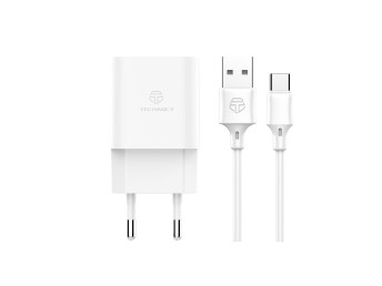 Wall Charger With Dual Usb Ports And Type-C Cable 1M 2.4A White