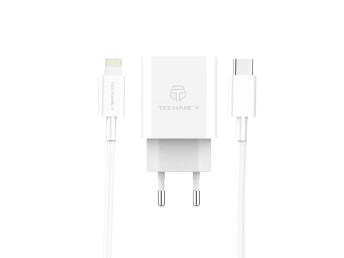 Chargeur Mural Chargement Rapide Usb C 20W Avec Cable Ip Pd 20W 1M Blanc