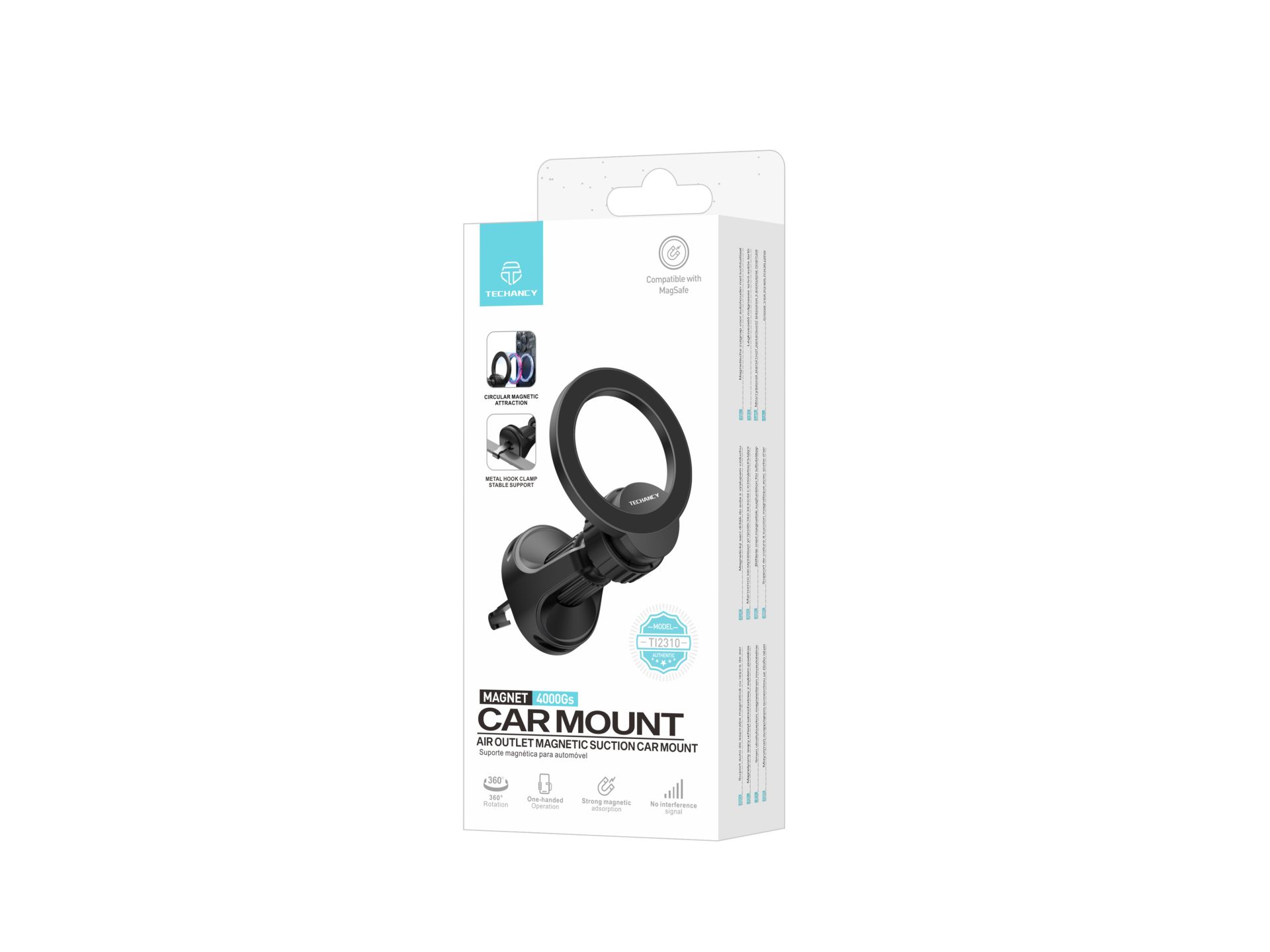 Techancy supporto auto con Magsafe, supporto auto mobile per griglia di ventilazione nero