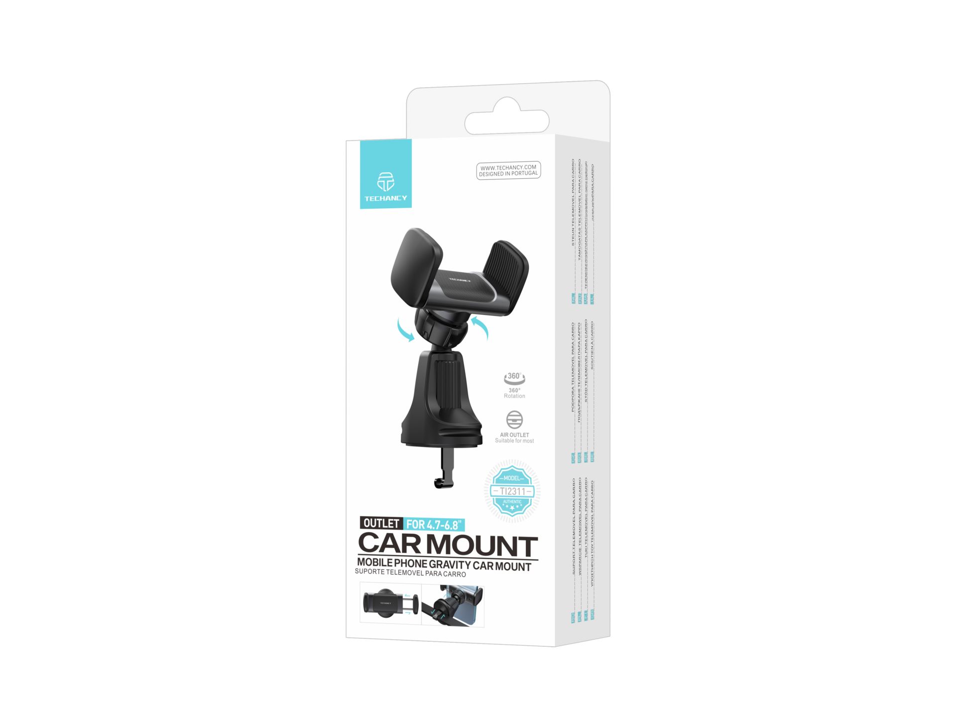 Techancy Mobile Car Holder, bocchetta d'aria con clip stabile aggiornata e rotazione a 360� Nero