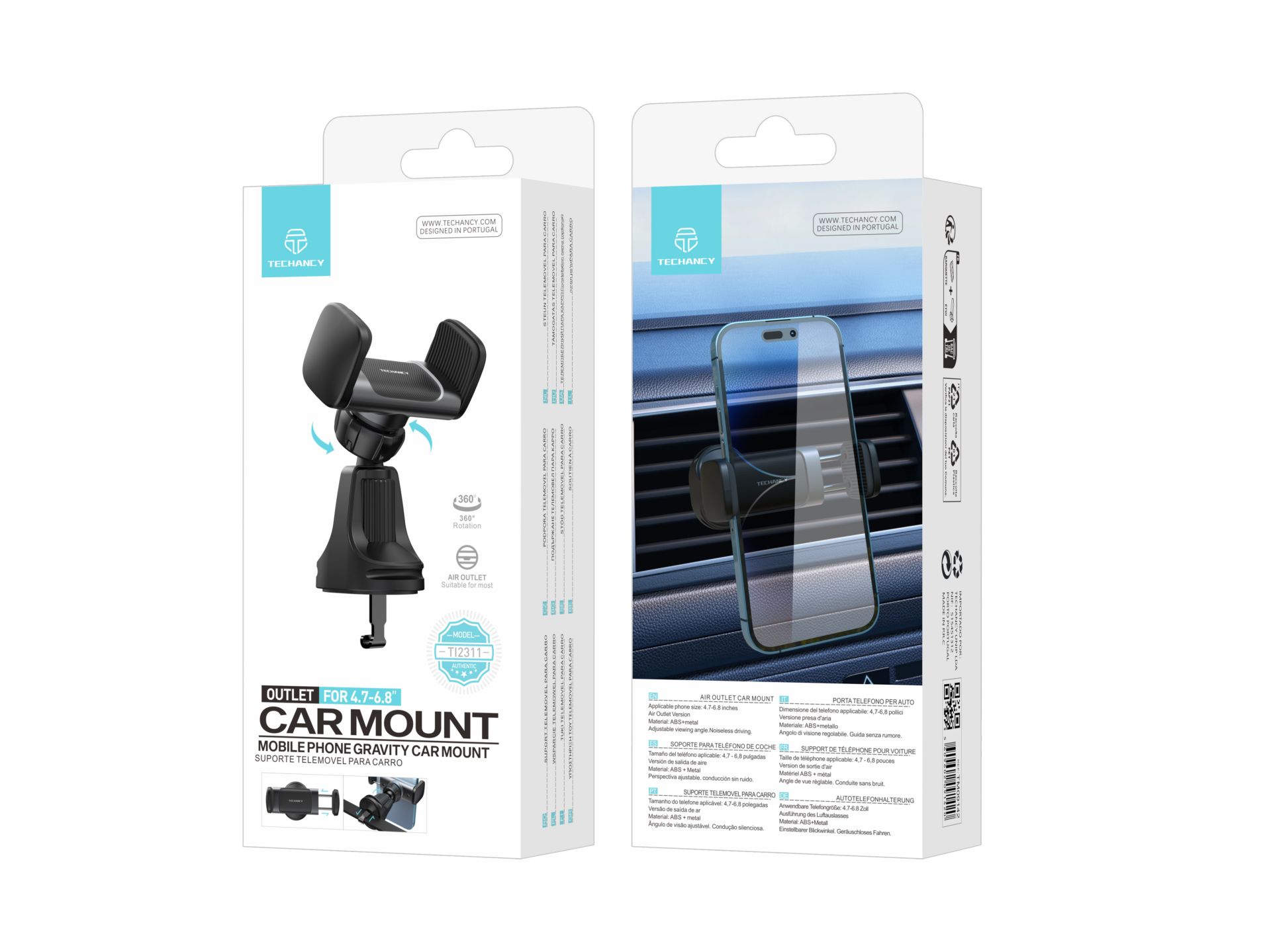 Techancy Mobile Car Holder, bocchetta d'aria con clip stabile aggiornata e rotazione a 360� Nero