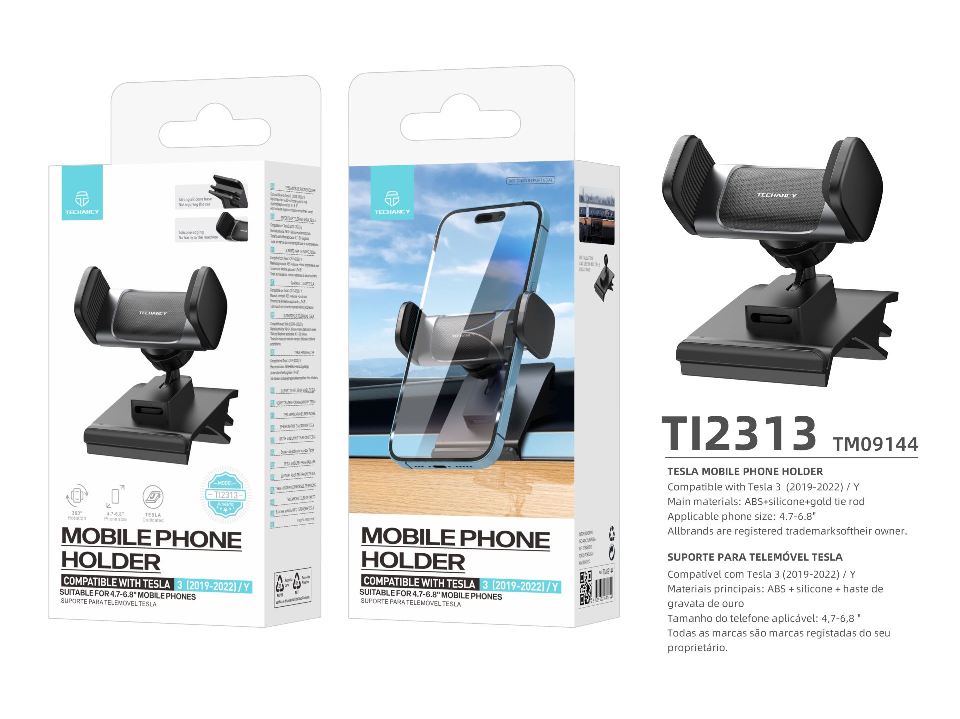 Supporto del telefono cellulare compatibile con Tesla Model 3 2019-2022/Y Nero