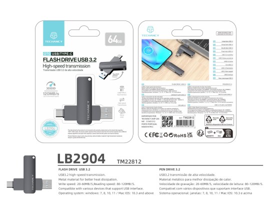 Techancy Flash-Laufwerk 64Gbusb 3.2 Dual Anschl�sse Typ-C und Typ-A