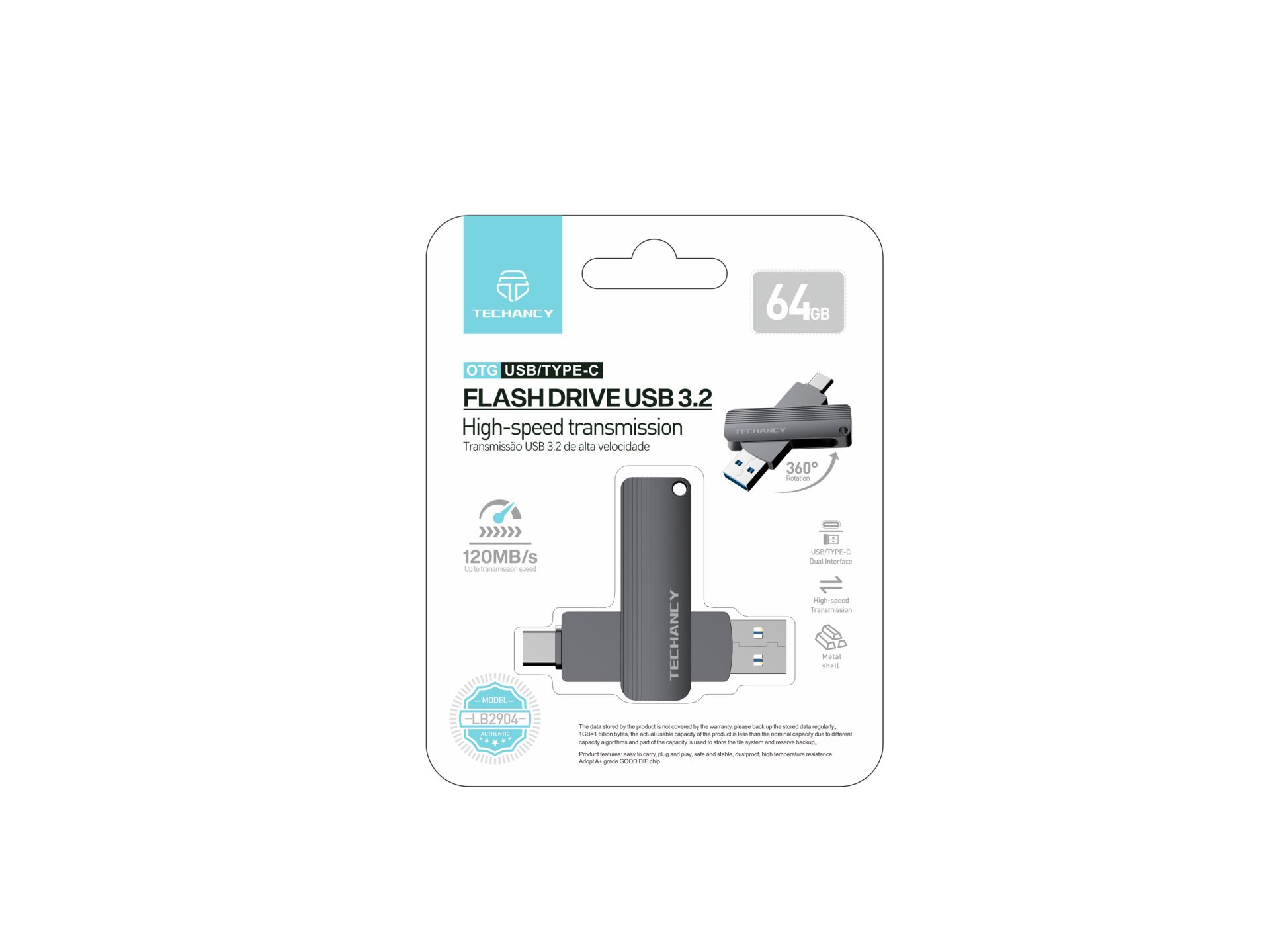 Techancy Flash-Laufwerk 64Gbusb 3.2 Dual Anschl�sse Typ-C und Typ-A