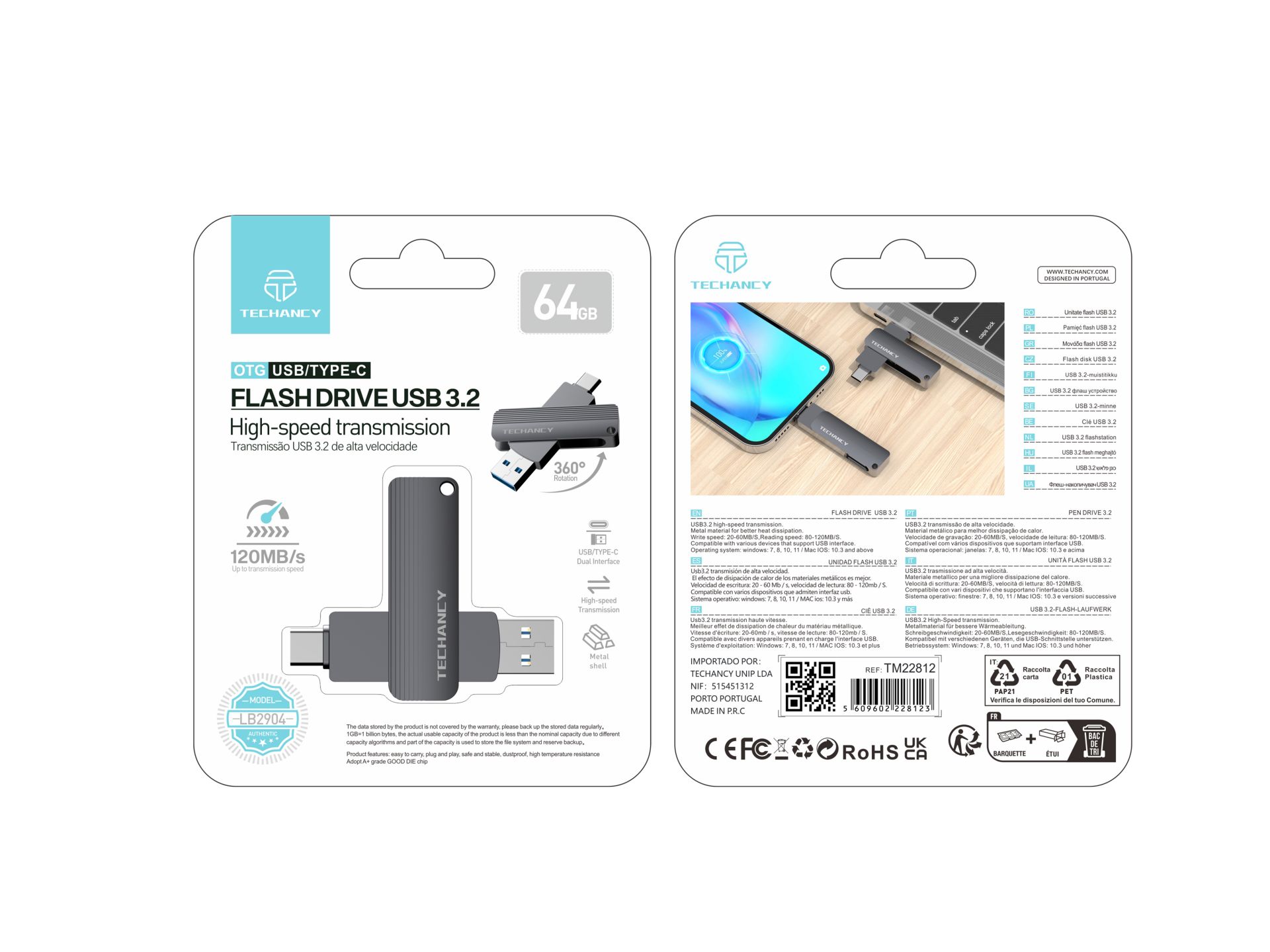 Techancy Flash-Laufwerk 64Gbusb 3.2 Dual Anschl�sse Typ-C und Typ-A