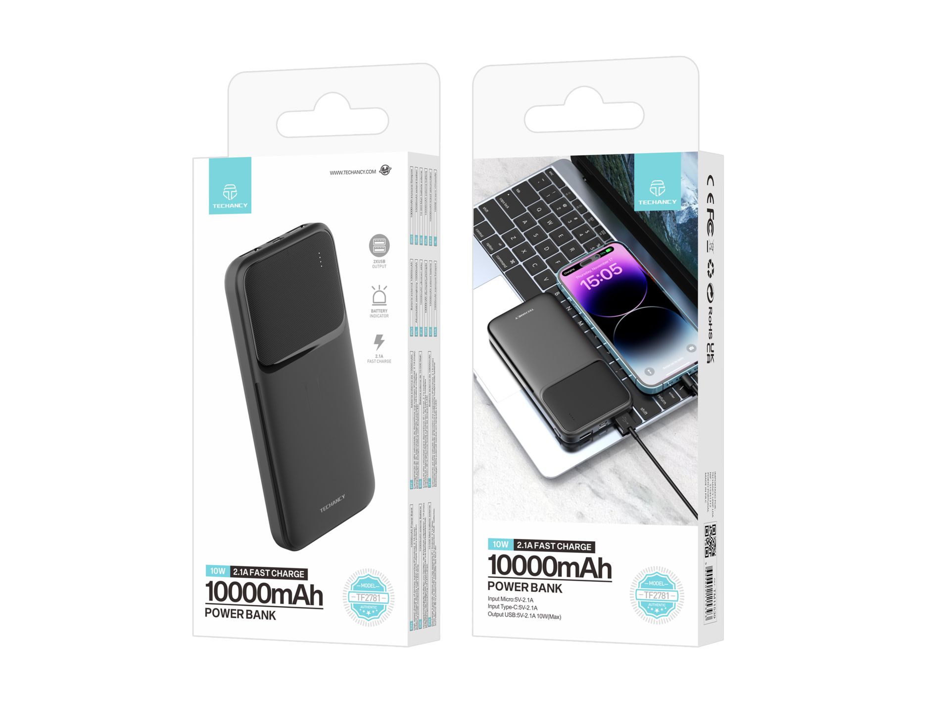 K6 Power Bank 10000Mah 10W Chargeur Rapide Noir