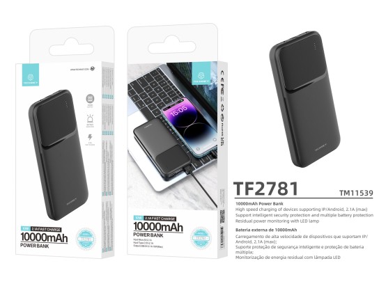 K6 Power Bank 10000Mah 10W Chargeur Rapide Noir