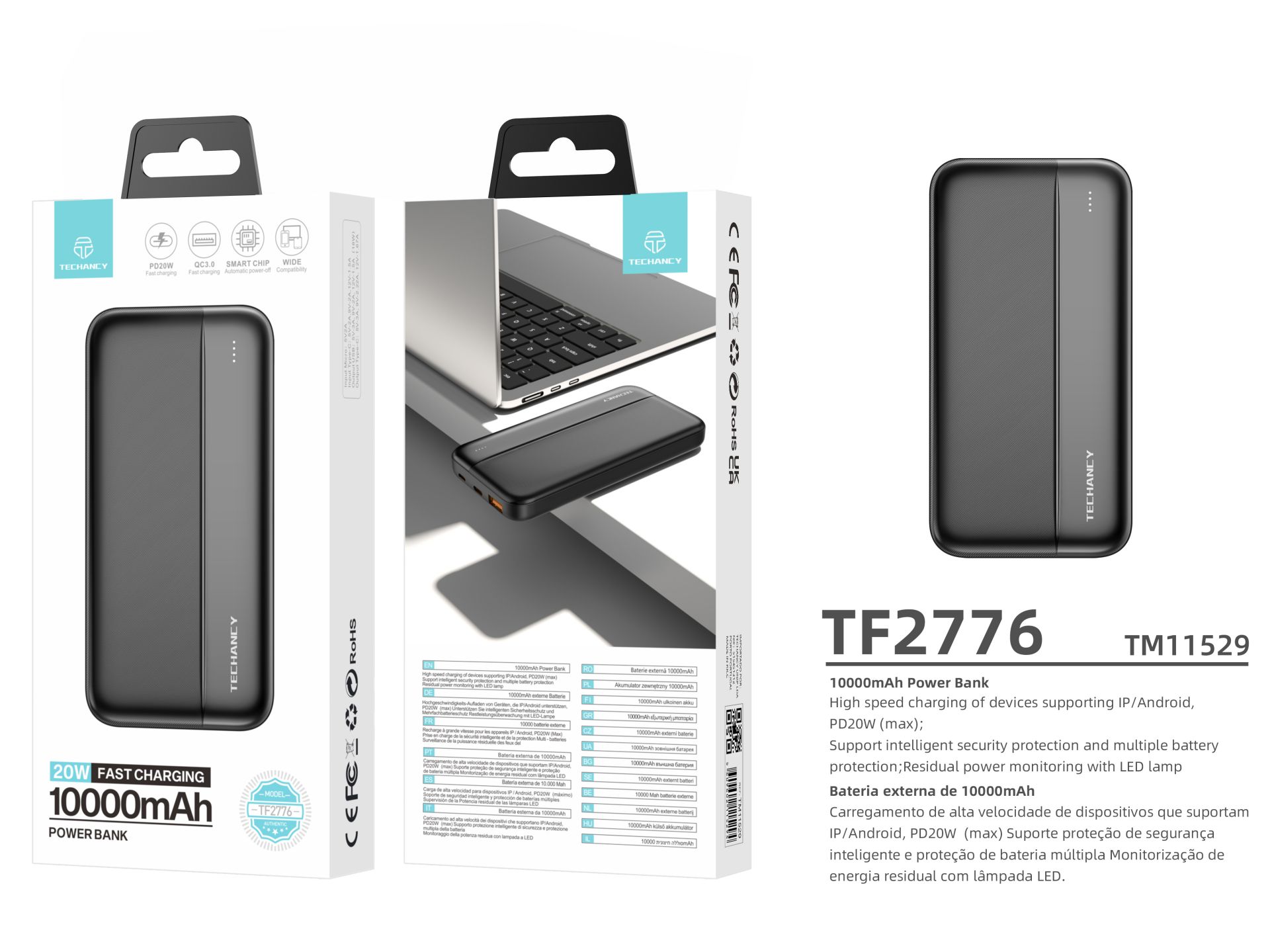Power Bank 10000Mah Avec Câble Chargeur Rapide Noir Power Bank 10000Mah Avec Câble Chargeur Rapide Noir