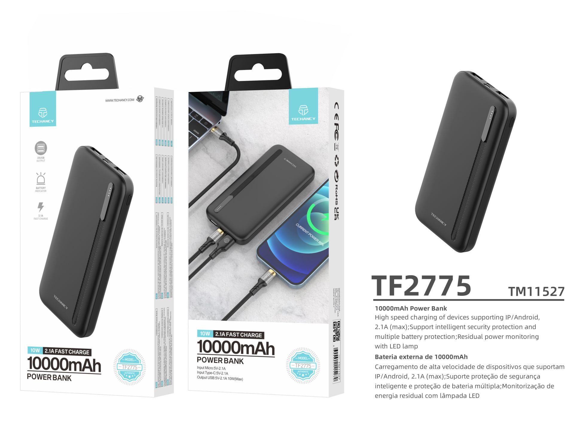 P7 Power Bank 10000Mah 10W Schnellladeger�t Schwarz