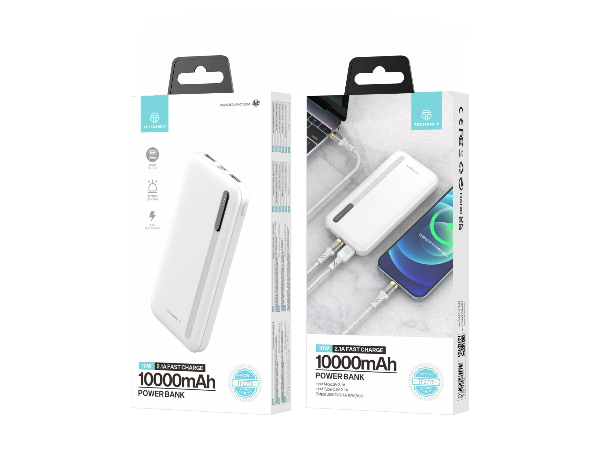 P7 Power Bank 10000Mah 10W Chargeur Rapide Blanc