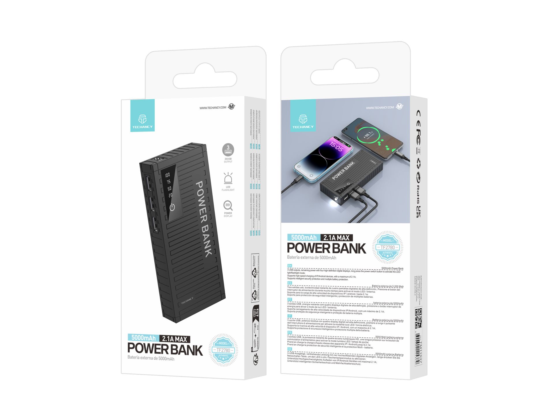 H40 Techancy Power Bank 5000Mah Preto H40 Techancy Power Bank 5000Mah Preto