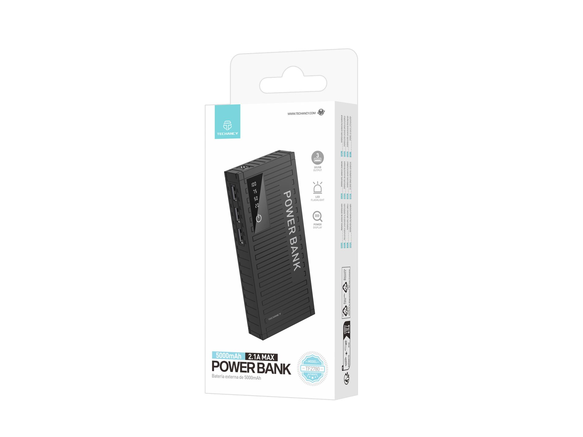 H40 Techancy Power Bank 5000Mah Preto H40 Techancy Power Bank 5000Mah Preto