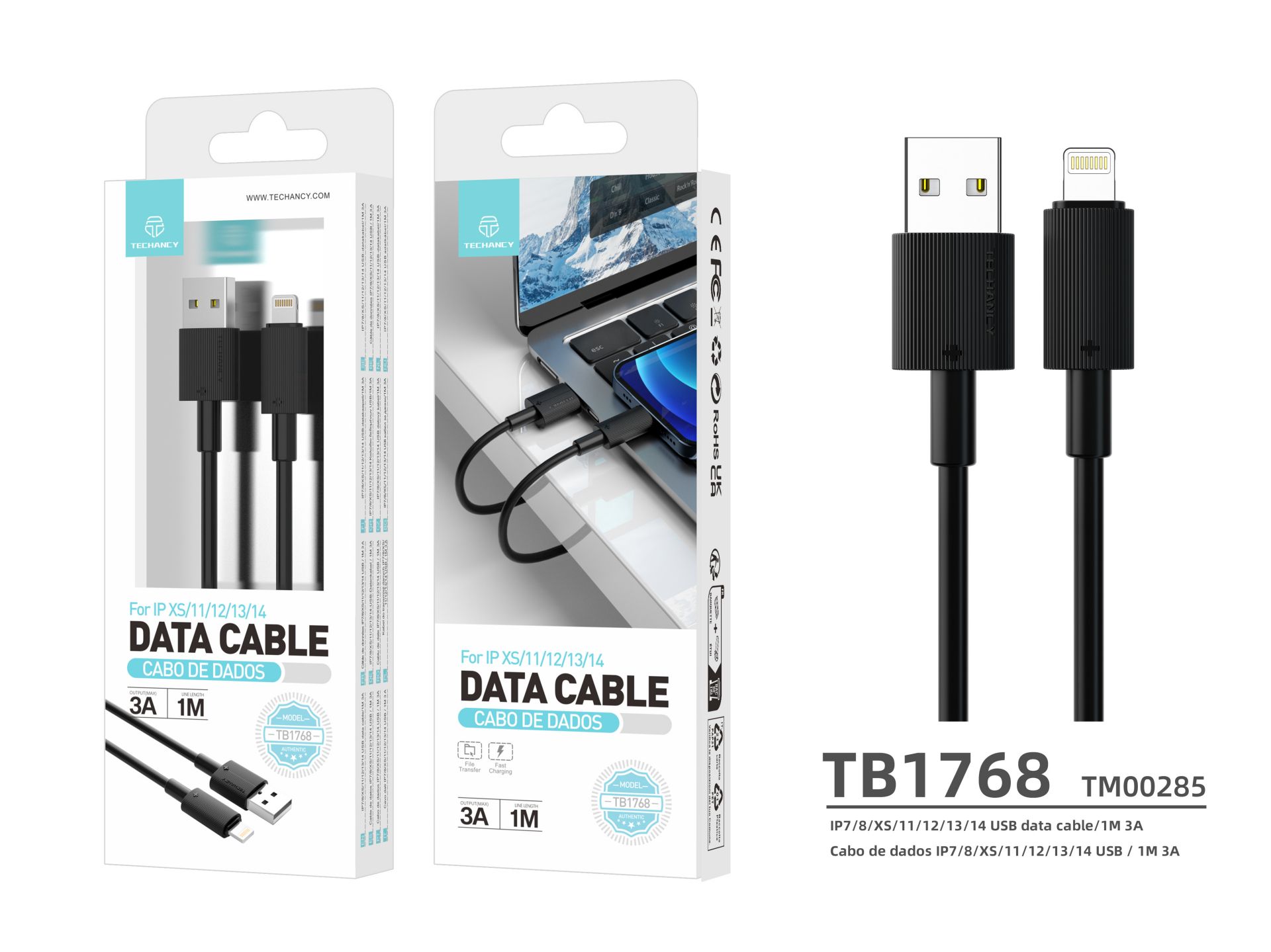 Lightning-Schnellladekabel 3A 1M Schwarz