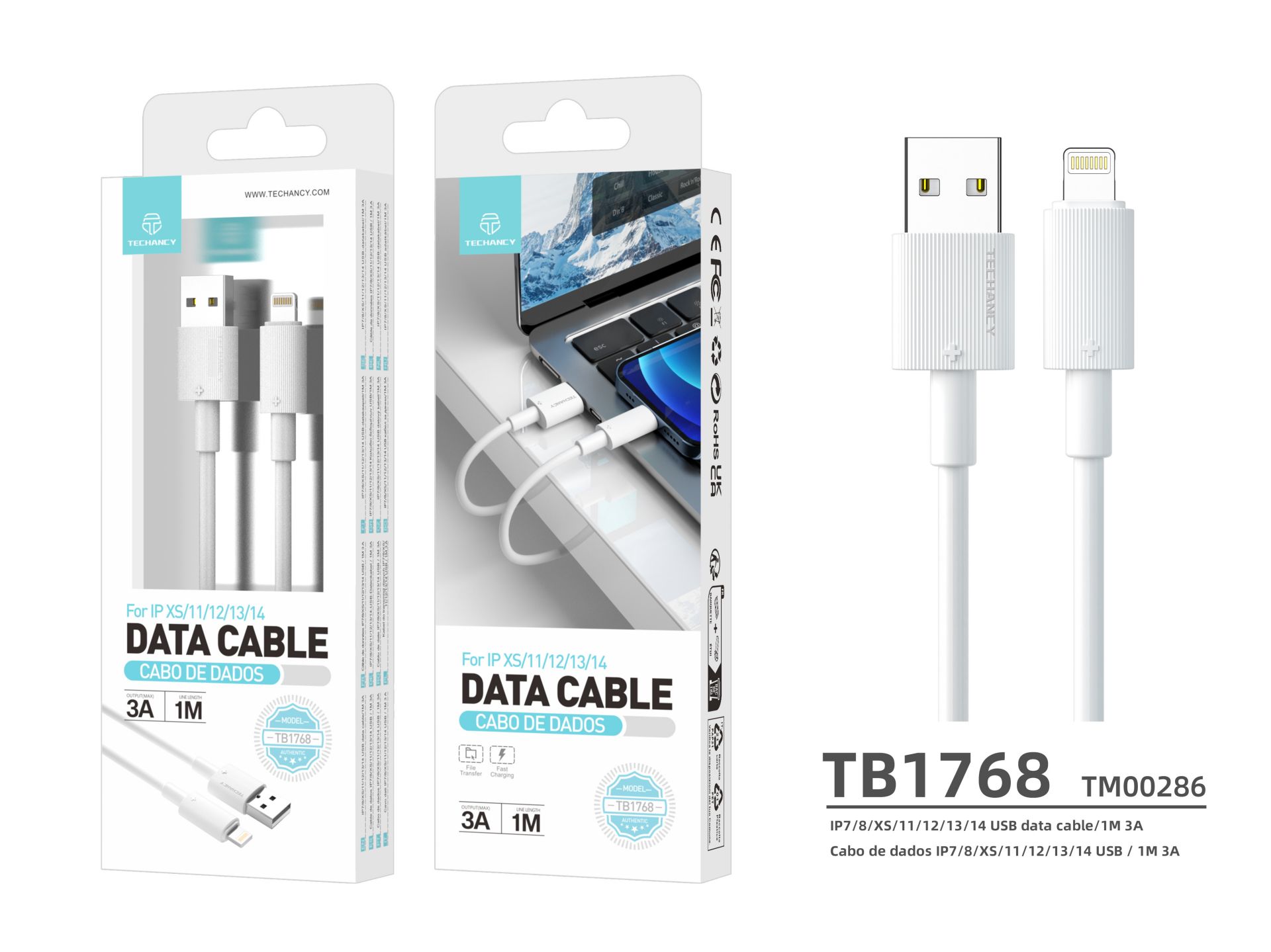 Lightning-Schnellladekabel 3A 1M Wei�