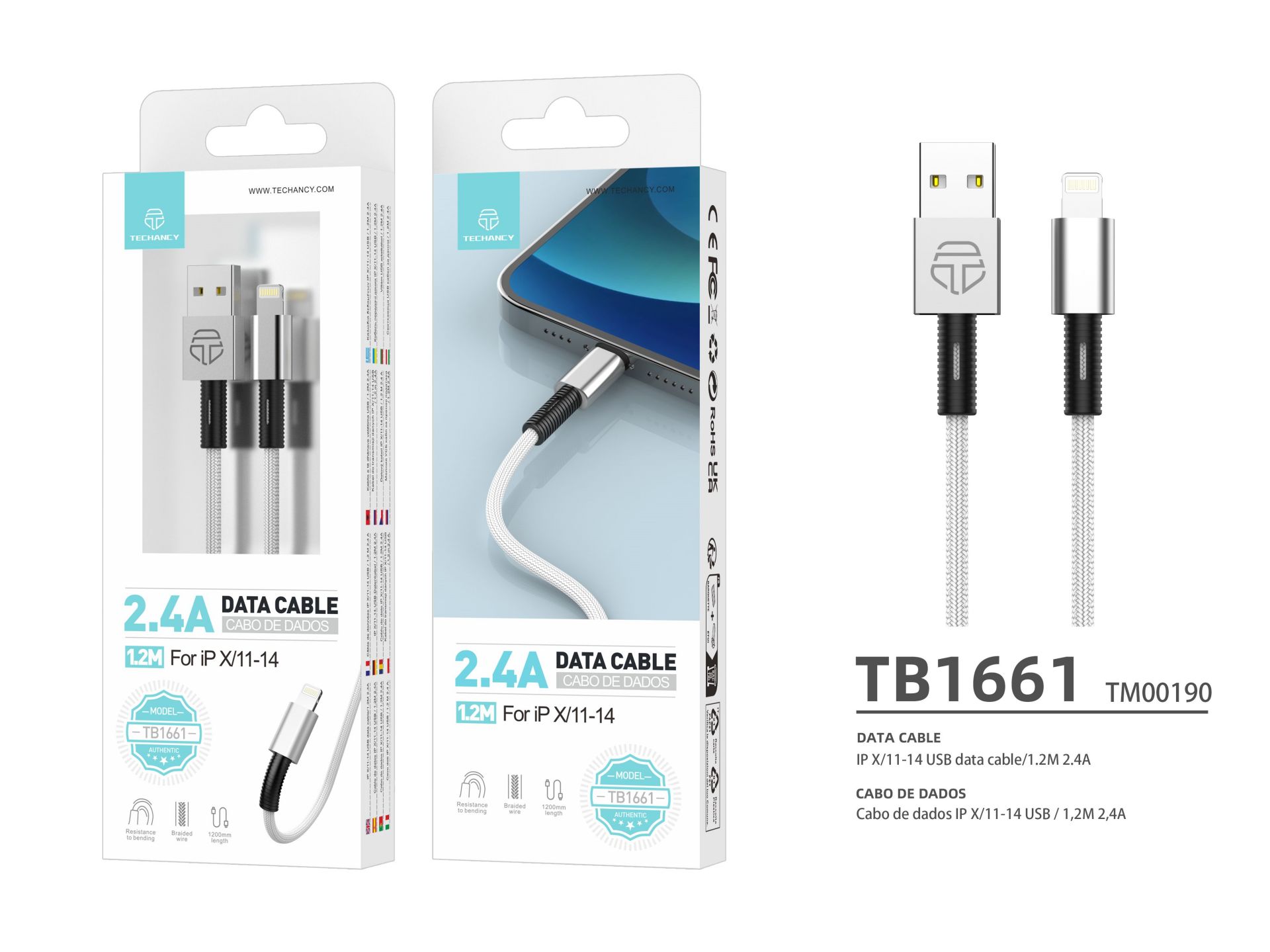 Techancy Cavo dati Lightning 1,2 M Bianco 2,4 A Techancy Cavo dati Lightning 1,2 M Bianco 2,4 A