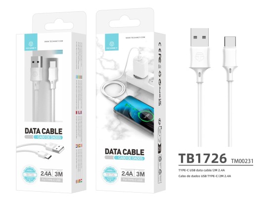 Techancy Pvc Cable de Datos 3M Usb C Blanco 2.4A Techancy Pvc Cable de Datos 3M Usb C Blanco 2.4A