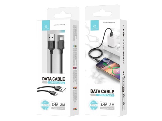 Techancy Cabo De Dados Em Pvc 3M Microusb Preto 2.4A Techancy Cabo De Dados Em Pvc 3M Microusb Preto 2.4A