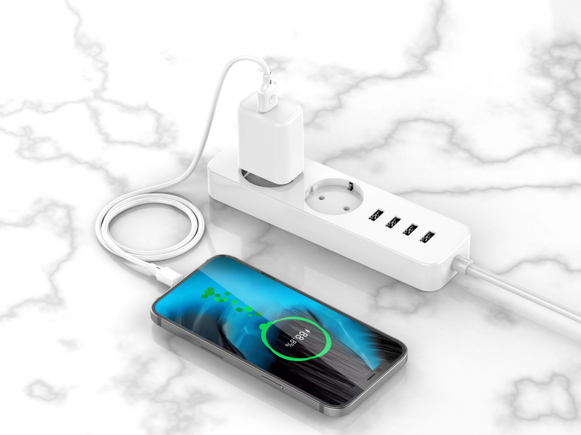Techancy Pvc Cable de Datos 3M Usb C Blanco 2.4A Techancy Pvc Cable de Datos 3M Usb C Blanco 2.4A