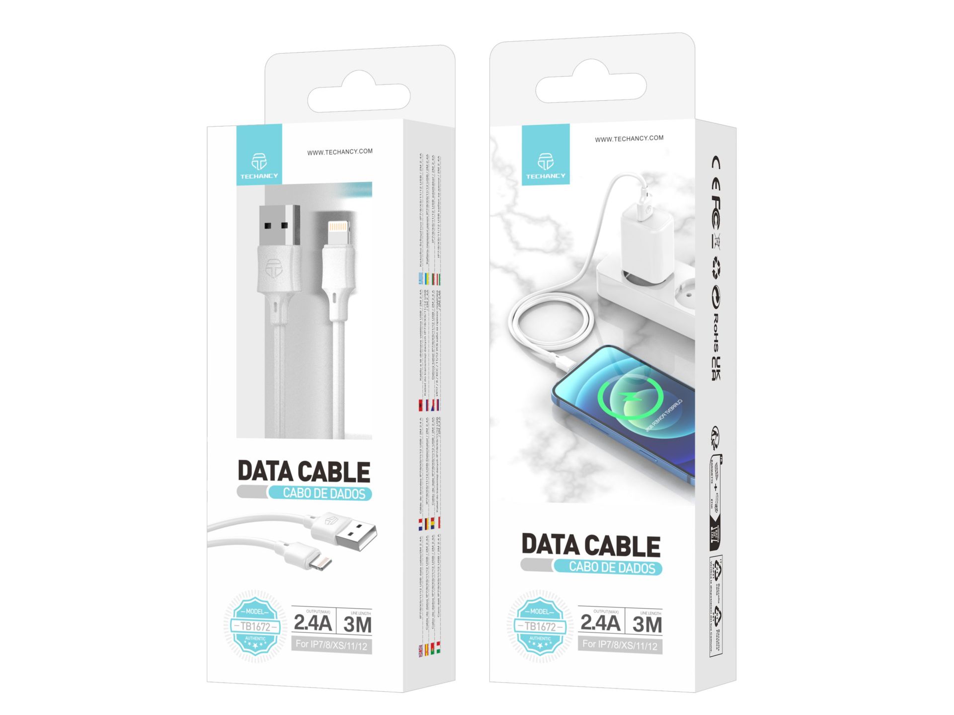 Techancy 3M Lightning Pvc Datenkabel Weiß 2.4A Techancy 3M Lightning Pvc Datenkabel Weiß 2.4A