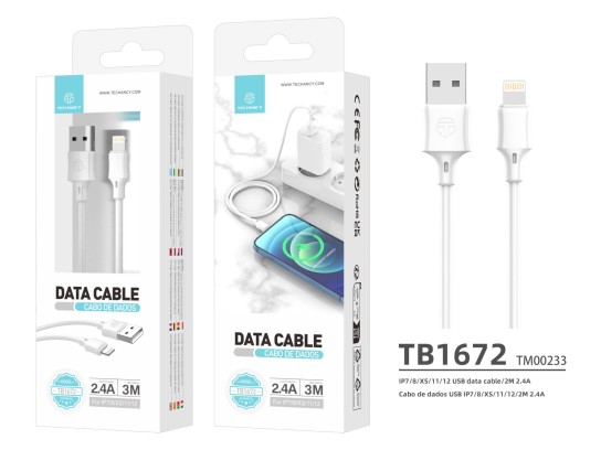 Techancy 3M Lightning Pvc Datenkabel Weiß 2.4A Techancy 3M Lightning Pvc Datenkabel Weiß 2.4A
