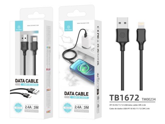 Techancy 3M Cavo dati in Pvc Lightning Nero 2.4A Techancy 3M Cavo dati in Pvc Lightning Nero 2.4A