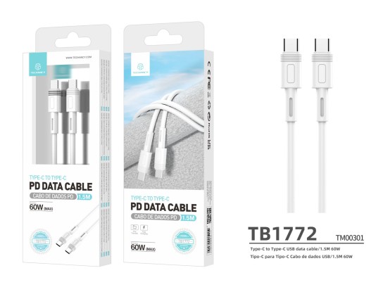 Techancy J27 Pd Flash Charging Cable Usb-C To Usb-C White 60W 1.5M Techancy J27 Pd Flash Charging Cable Usb-C To Usb-C White 60W 1.5M