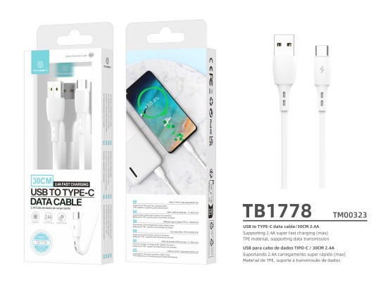 Techancy 30cm Short Usb C Cable, Fast Charging 2.4A White