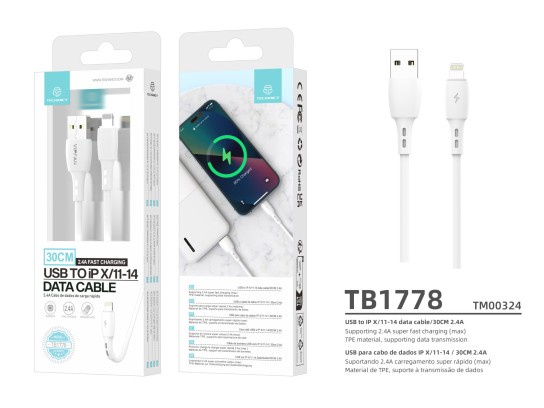 Techancy Lightning  Cable Compatible With Iphone Short 30cm, Fast Charging 2.4A White