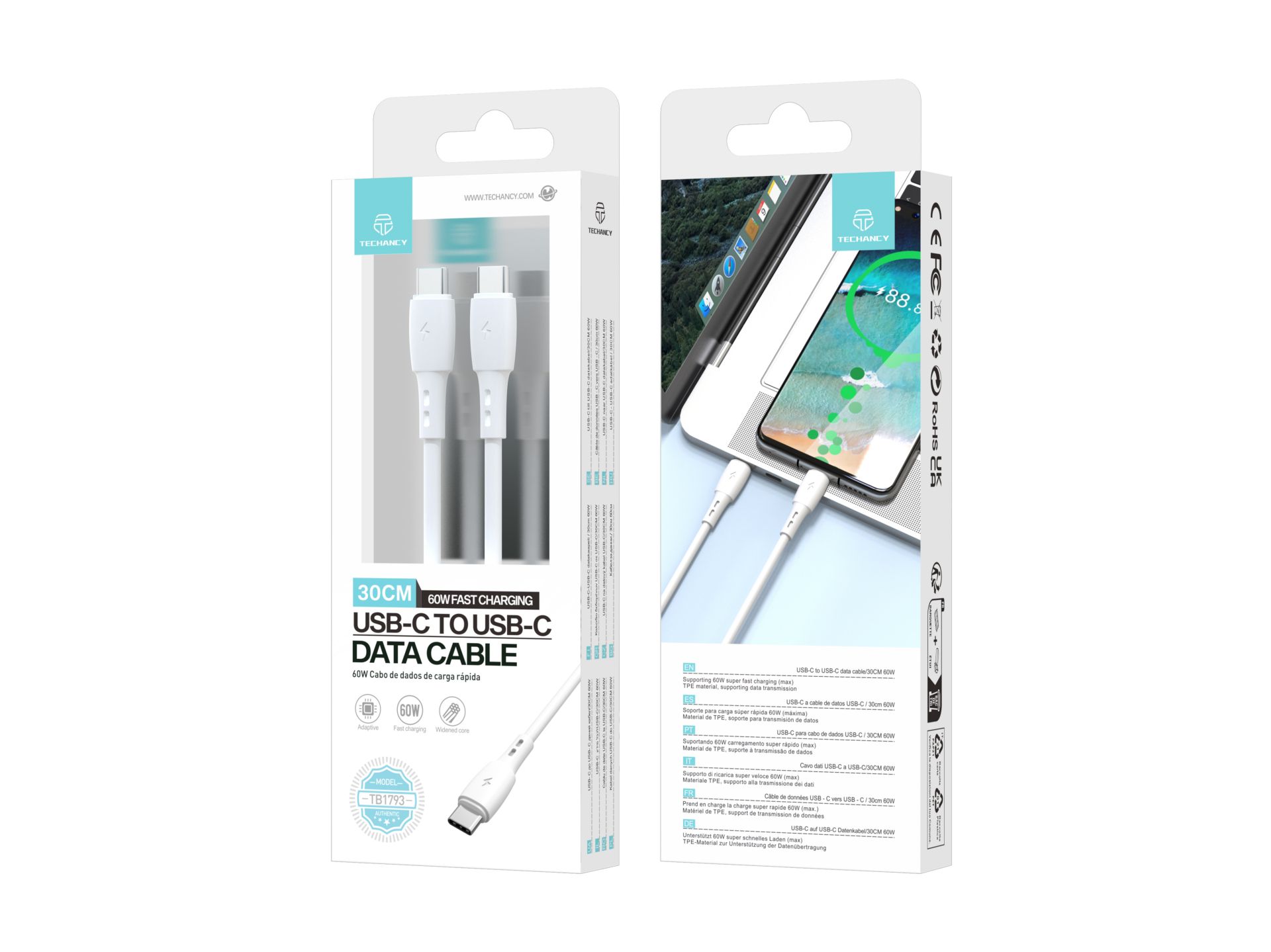 Techancy Usb C To Usb C Short 30cm Fast Charging Cable Techancy Usb C To Usb C Short 30cm Fast Charging Cable
