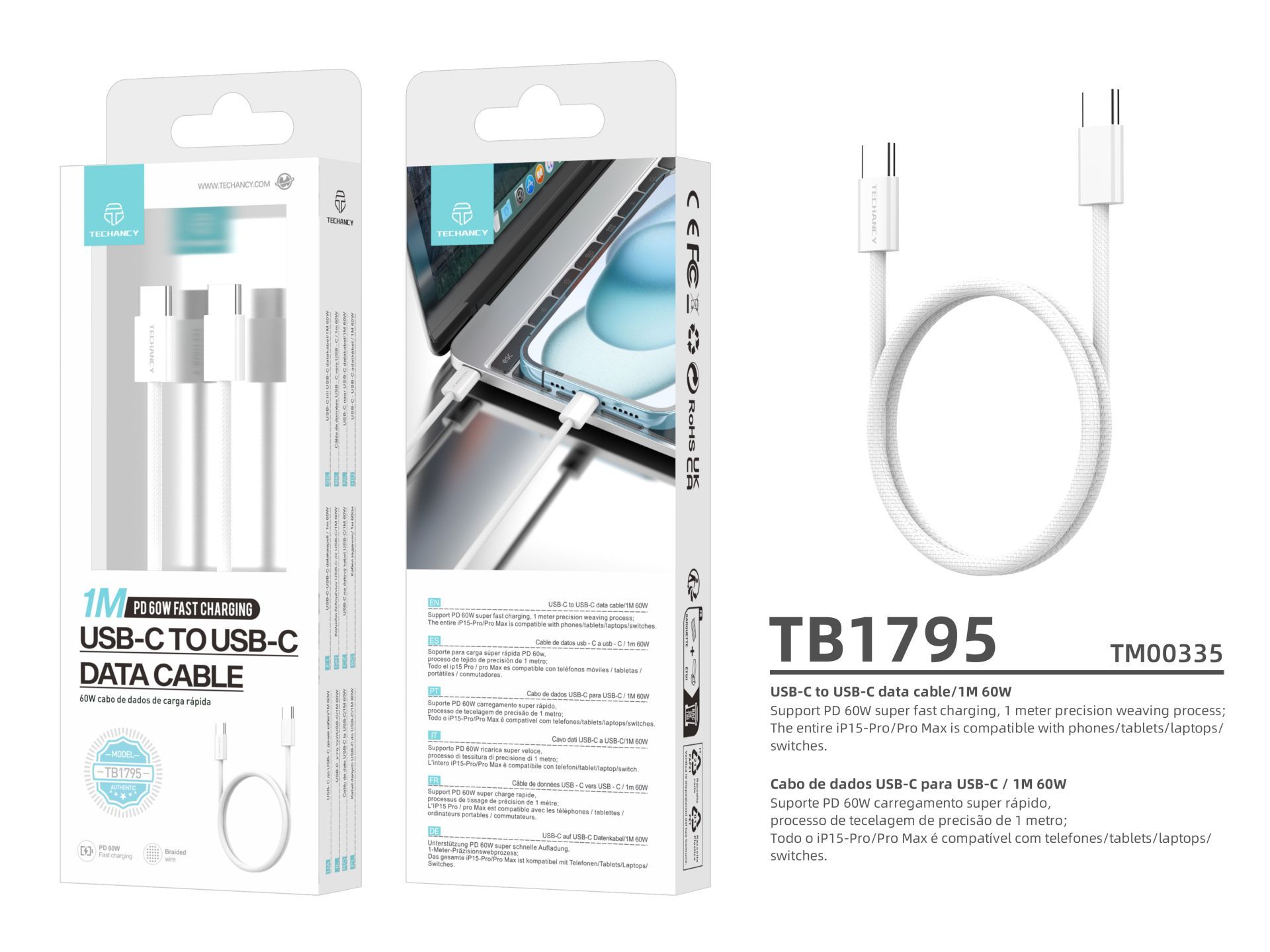 Techancy 60 W Usb C Kabel Pd 3.0 Schnellladung 20V/3A, Usb Typ C Silikon Kabel Kompatibel mit Iphone