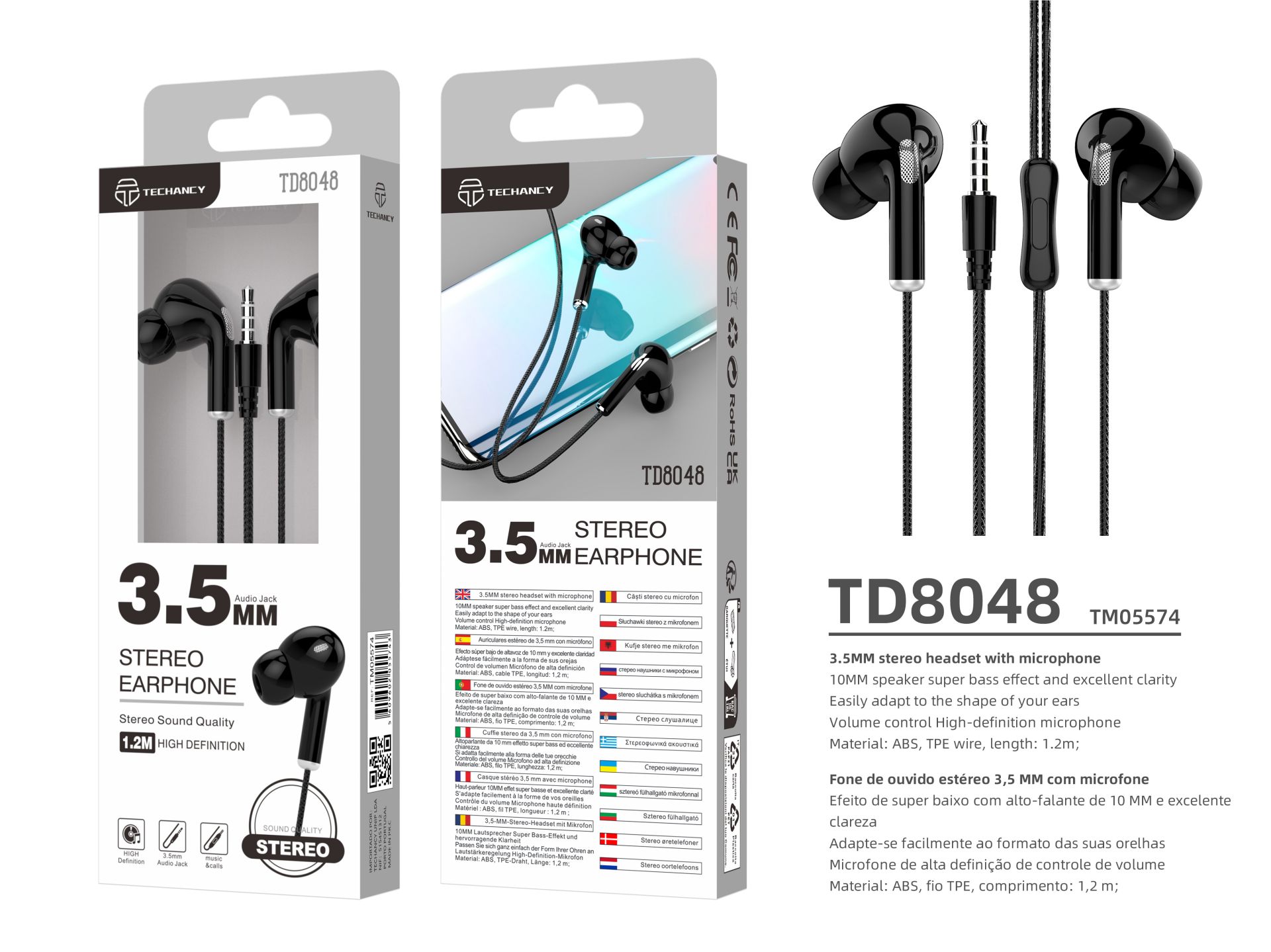 Techancy Headphones Macaron 3Geration 3.5Mm Wire Control 1.2M Black Techancy Headphones Macaron 3Geration 3.5Mm Wire Control 1.2M Black