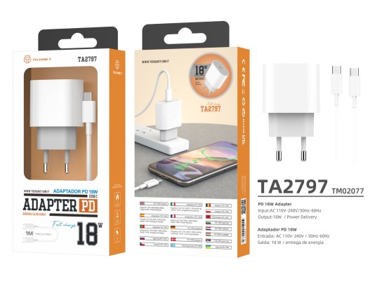Techancy Carregador Rapido Pd Usb C 18W + Cabo Usb C Pd 1M Branco Techancy Carregador Rapido Pd Usb C 18W + Cabo Usb C Pd 1M Branco