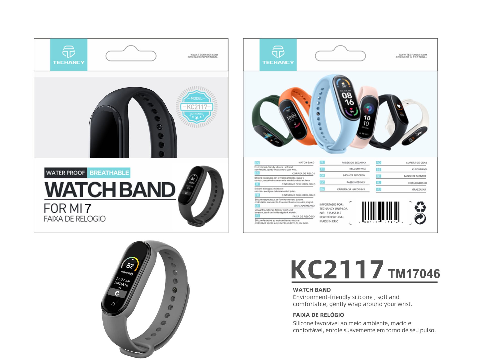 Techancy Pulseira De Silicone Mi7 Cinzento