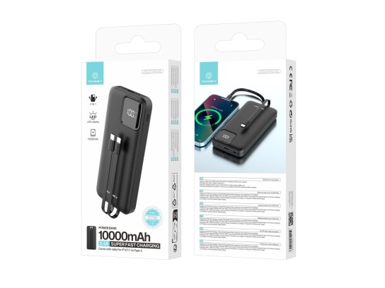 Techancy power bank avec câble usb-c et lightning TF2783 noir Techancy power bank avec câble usb-c et lightning TF2783 noir
