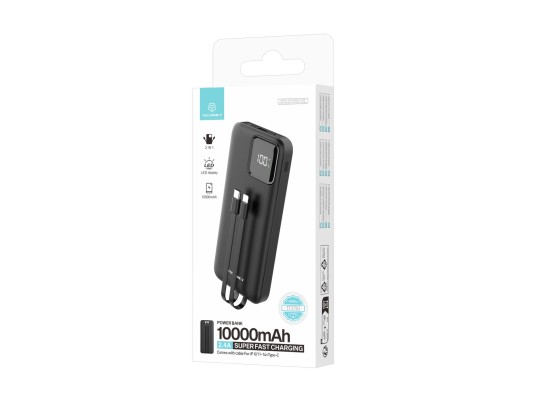 Techancy power bank avec câble usb-c et lightning TF2783 noir Techancy power bank avec câble usb-c et lightning TF2783 noir