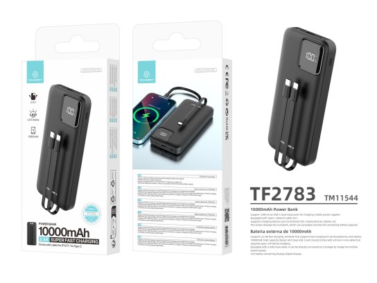 Techancy power bank avec câble usb-c et lightning TF2783 noir Techancy power bank avec câble usb-c et lightning TF2783 noir