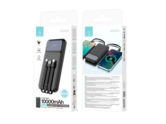 Techancy power bank avec cable usb-c ,lightning ,usb ,TF2782 22.5w noir Techancy power bank avec cable usb-c ,lightning ,usb ,TF2782 22.5w noir
