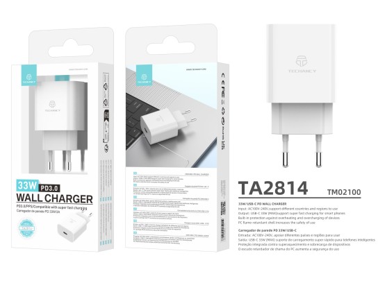 Techancy Carregador Usb-C 33W Rapido PD ,TA2814 Branco Techancy Carregador Usb-C 33W Rapido PD ,TA2814 Branco