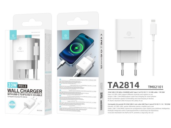 Techancy 33W Fast Usb-C Charger PD ,With Usb-C To Lightning Cable White Techancy 33W Fast Usb-C Charger PD ,With Usb-C To Lightning Cable White