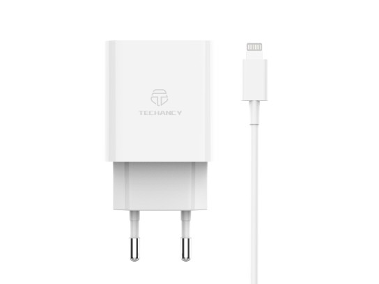 Techancy Chargeur Rapide 33W Usb-C PD ,Avec Cable Usb-C Vers Lightning Blanc