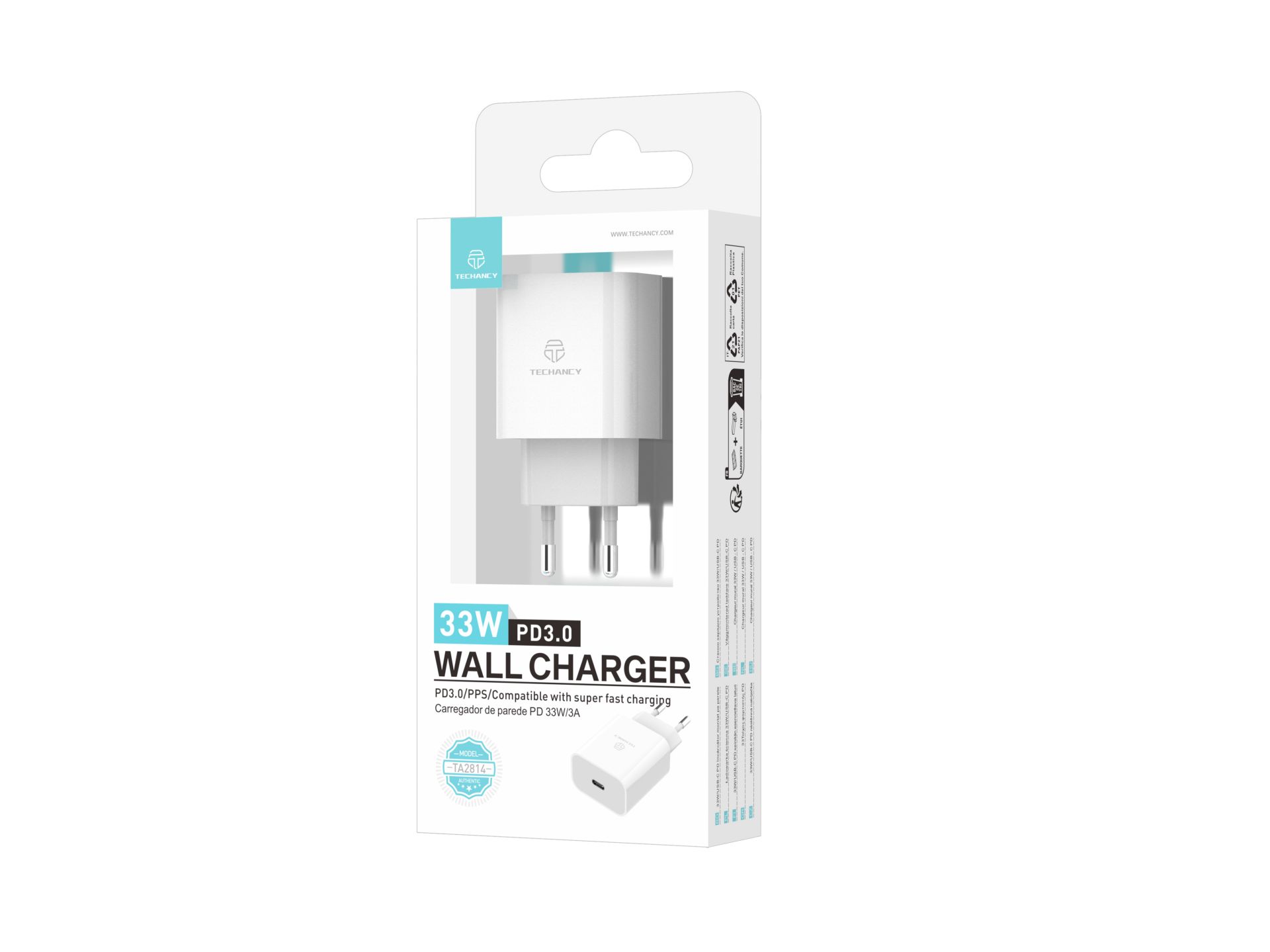Techancy Carregador Usb-C 33W Rapido PD ,TA2814 Branco Techancy Carregador Usb-C 33W Rapido PD ,TA2814 Branco