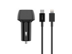 Caricatore da auto Techancy 48W, Usb+Usb C, con cavo da Usb-C a Lightning Nero